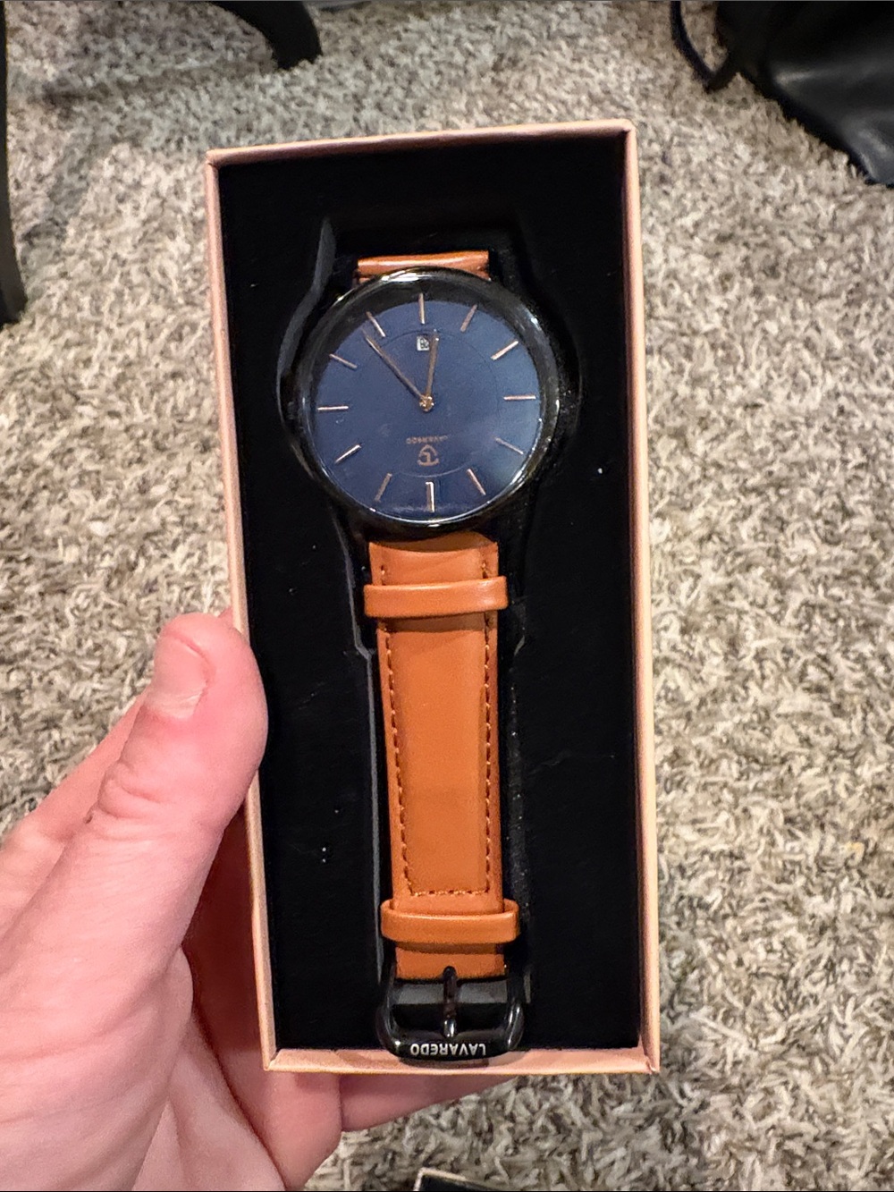 Slim Navy Dial Watch with Tan Leather Strap